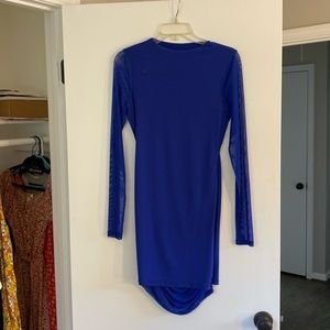Blue Windsor mini dress with mesh sleeves NWT